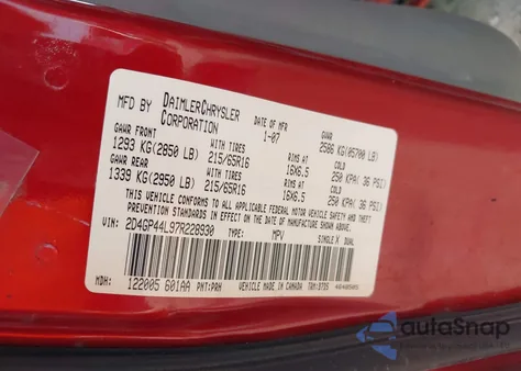 2007 Dodge Grand Caravan Sxt z USA, uszkodzony, nr VIN 2D4GP44L97R228930